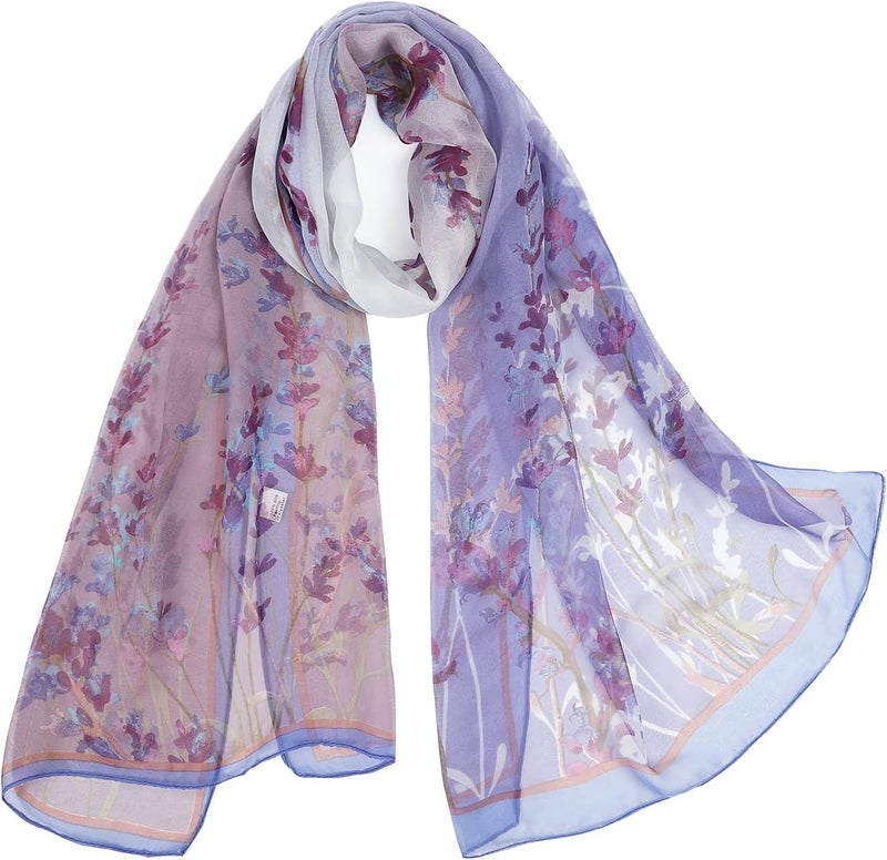 E-Clover Herebuy - Unique Women's Floral Scarves: Chiffon Flowers & Birds Printed Scarf - Image 1